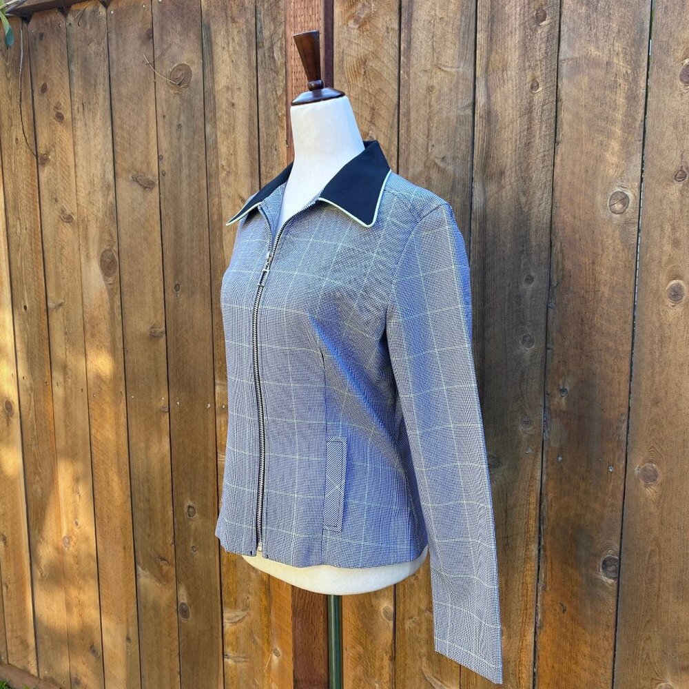 Vintage 1990s Y2K Houndstooth Jacket Black White Lime womens size S